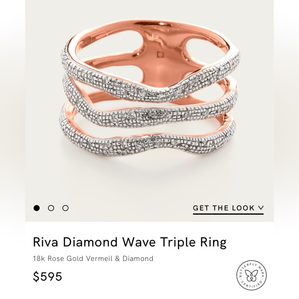 🎉HP🎉 NWT Monica Vinader Riva Triple Wave Pave Diamond Rose Gold Ring & Gift Wrap - Picture 7 of 9